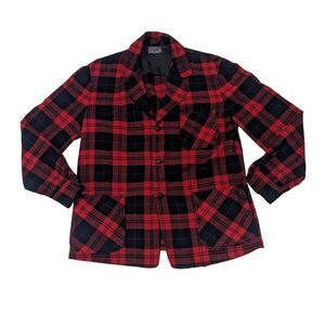 Vintage 70s Pendleton‎ Wool Plaid Hunting Jacket L Blazer Red Black Shirt